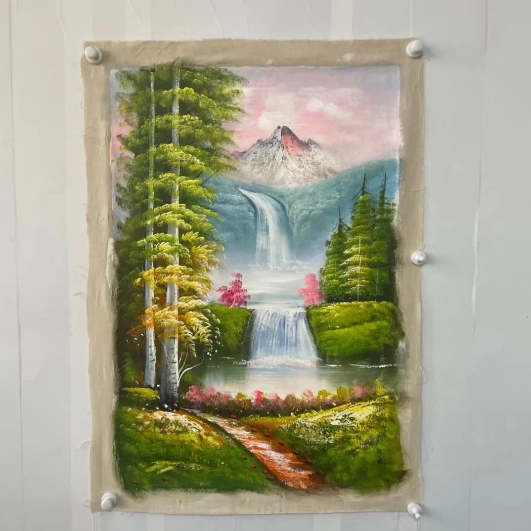 

Hand-painted Oil painting- Snow mountain streams, free shipping