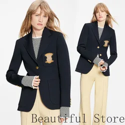 Moda outono jaqueta para mulher com decote em v carta logoed apliques estilo universitário de luxo roupas de grife jaquetas de único breasted S L