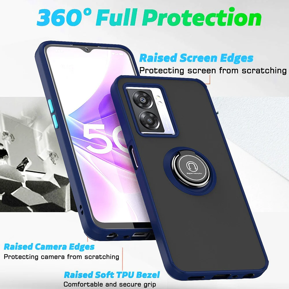 KEYSION Fashion Matte Case for OPPO A77 5G Transparent Shockproof Ring Stand Phone Back Cover for Realme Q5i V23 5G Narz_voghion.com