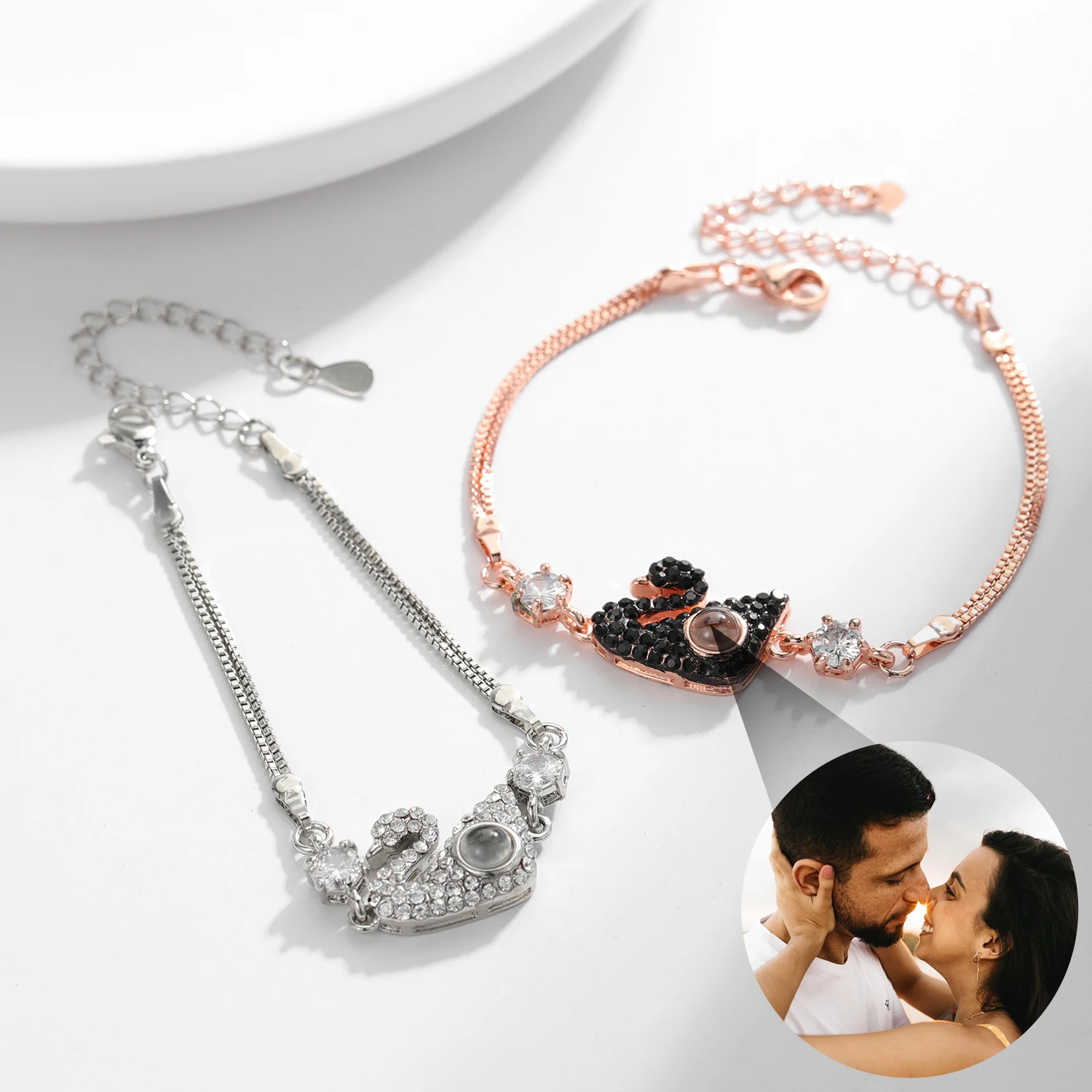 

Custom Memorial Photo Projection Bracelets Women's Personalized Swan Pendant Jewelry Valentine's Mother's Day Anniversary Gift