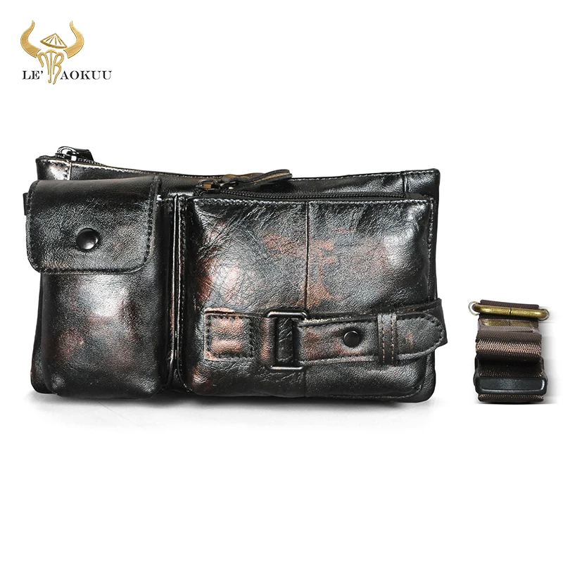 

Soft Original Leather men Antique Coffee Travel Fanny Waist Belt Bag Chest Pack Clutch Design Phone Cigarette Pouch Male 8135