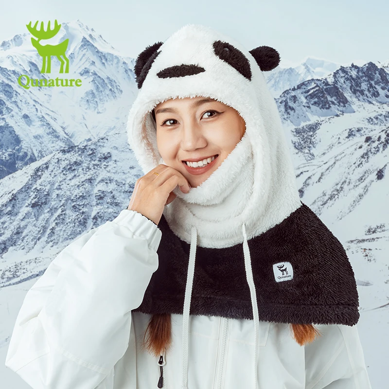 Qunature Parent-child Panda Ski Headgear Balaclava Soft Thermal Fleece Full Face Mask Winter Keep Warm Hood Scarf Neck Collar