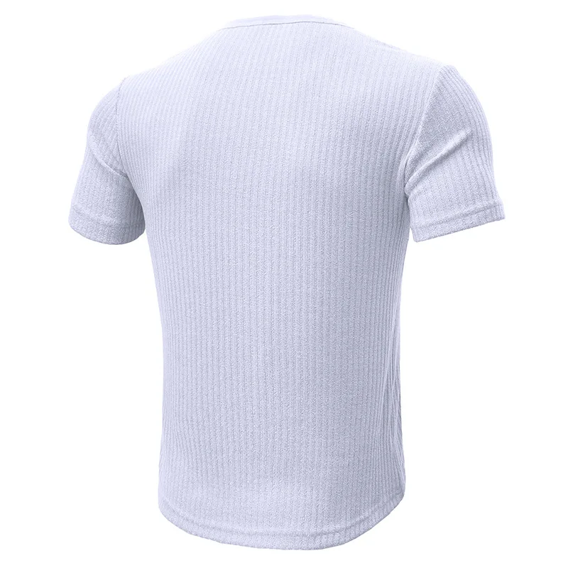 T-shirt sportiva da uomo slim a maniche corte Fitness Filo elasticizzato Slim Pullover tinta unita Top casual - immagine 4