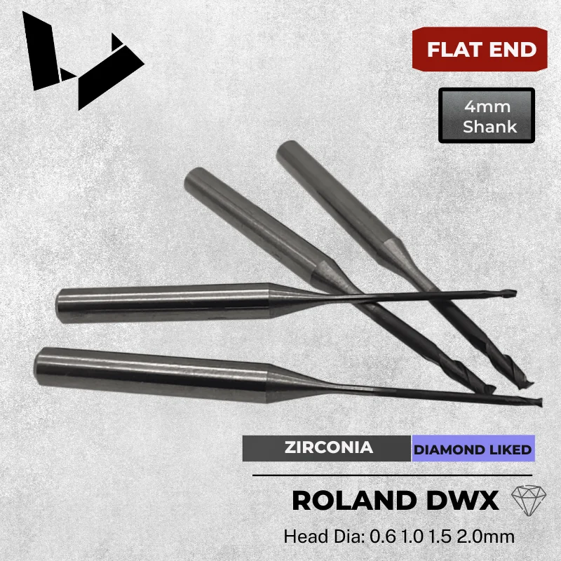 

PT06-10 PT1-20 PT2-20 Carbide Flat End Tool for DWX Dry Mills Roland DWX52D Diamond-Like-Coated Burs
