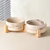 Marbling Ceramic Cat and Dog Bowl Medium Large Dog Feeding and Feeding Double Bowl with Wooden Rack Pet Puppy Accessories 5
