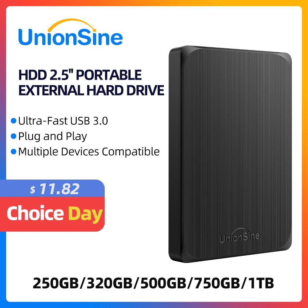 Портативный внешний жесткий диск UnionSine HDD, 2,5 дюйма, 1 ТБ/750 Гб/500 Гб/250 ГБ, USB, память совместима с ПК, Mac, настольными компьютерами, MacBook,TV