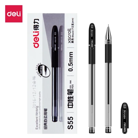 

12pcs/box Deli S55 0.5mm Finance Gel Pen Black Ink Gel pen For School Office Exam Supplies Stationery