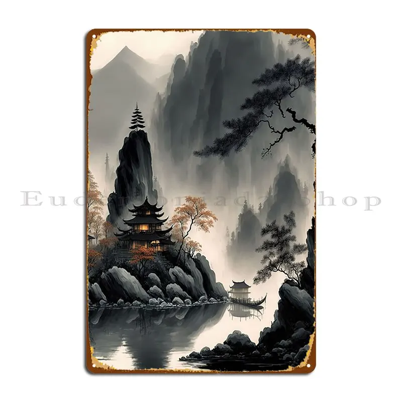 

Chinese Landscape Metal Plaque Bar Create Club Bar Retro Custom Tin Sign Poster