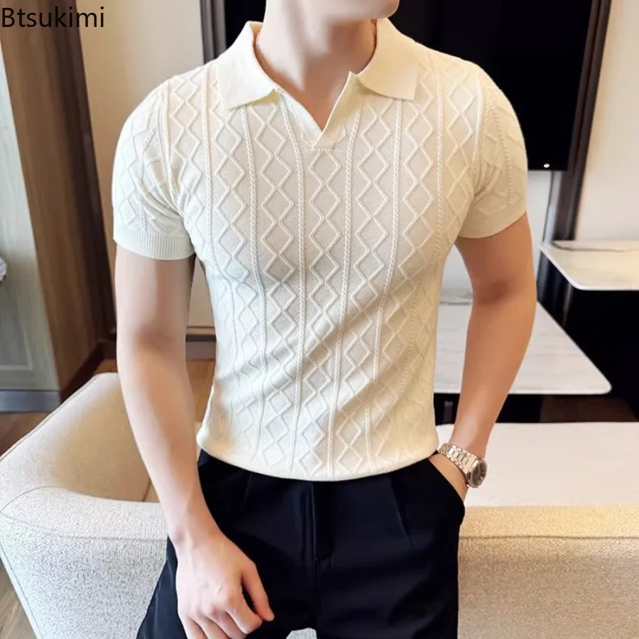 Maglioni Stile Polo per Uomo, Nuova Collezione Estiva, Slim Fit, Manica Corta, T-shirt Casual Business, Maglieria Maschile con Colletto Rovesciato - immagine 6