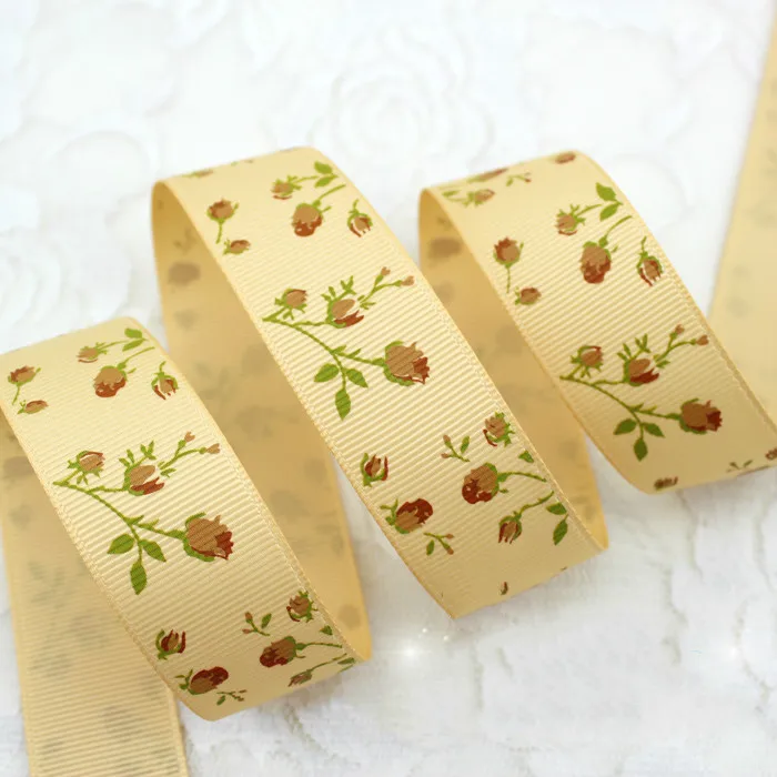 25mm Flower Printed Grosgrain Ribbons ribbon decoration ribbon supplies grosgrain ribbon 2Meter/Lot DIY Handmade Baby Girl Headband Hairclip Bowtie Accessories Gift Box Decoration