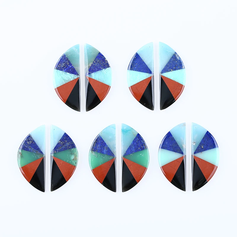 Natural Stone Lapis Lazuli,Obsidian,Chrysoprase,Amazonite Intarsia Earring Bead Accessories For Women 43x17x4mm 9.6g