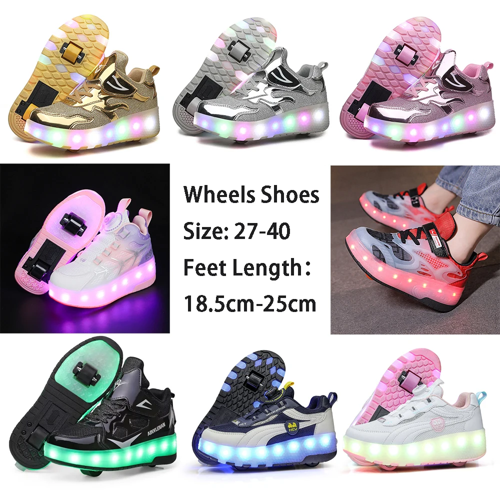 Kids 2 Wheels Shoes Detachable Deform Roller Skates LED Light Flashing Outdoor Skating Parkour Runaway Child Girls Boys Sneakers