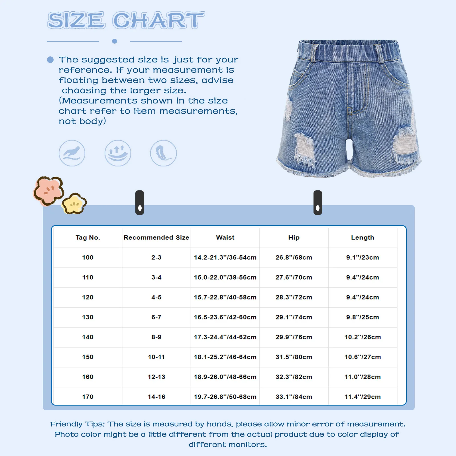 New Kids Girls Shorts Summer Denim Cotton Jeans Pants Elastic Waist Burr Ripped Shorts Children Casual School Versatile Shorts