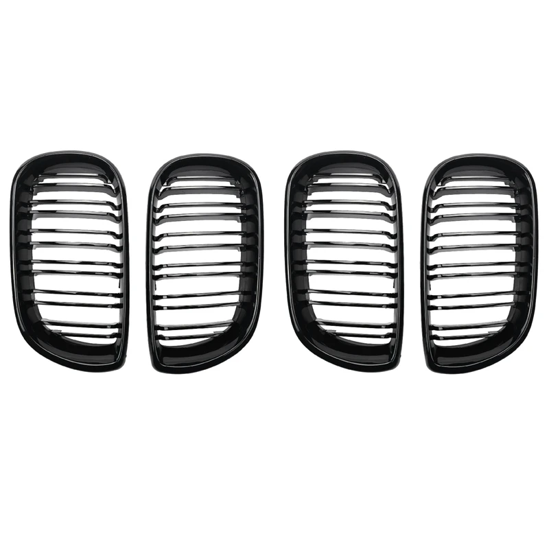 

4Pcs Car Style Gloss Black Front Kidney Double Slat Grill Grille For BMW E46 4 Door 4D 3 Series 2002-2005