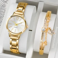 2PCS Fashion Women Watches Luxury Steel Band Ladies Analog Quartz Watch Bracelet Set Reloj Mujer（Without Box） 1