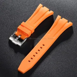 Premium Soft Silicone Rubber Watch Band - Men's Sports Diving Strap in Multiple Widths - Black Buckle (Orange)