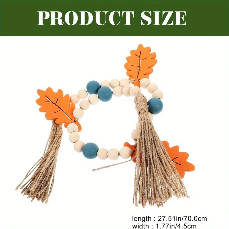 Wreath of Autumn Wood Beads with Tassel, Maple Leaves, Wreath of Wood Beads, Diy Tray Decoration