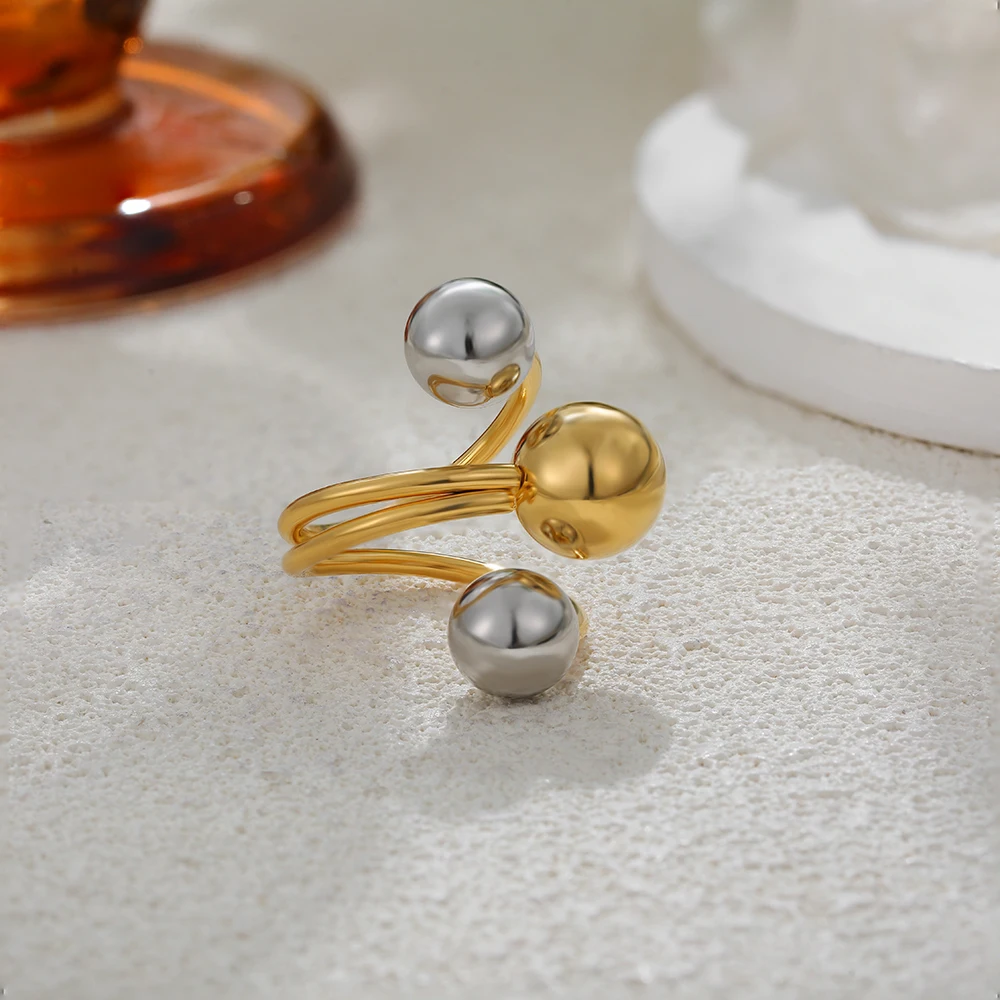 Punk 3Pcs Ball Double Color Chunky Silver Color Rings for Women Waterproof Oversize Opening Ring Rock Hiphop Jewelry Gift Bijoux