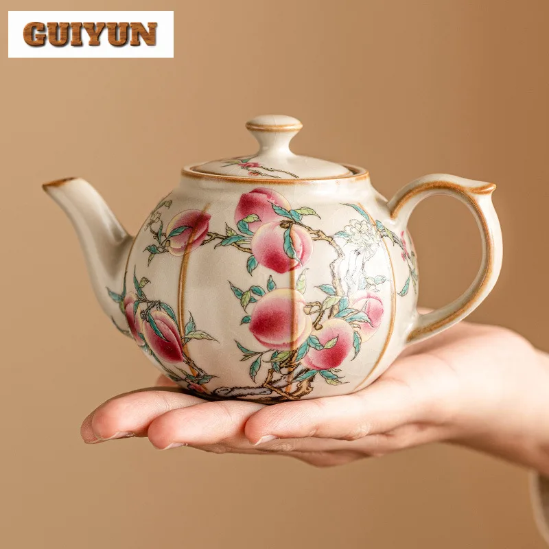 Pink Rice Tea Pod 220ml High End Ru Kiln Teapot Japanese Pink Longevity Peach Peach Pot ...