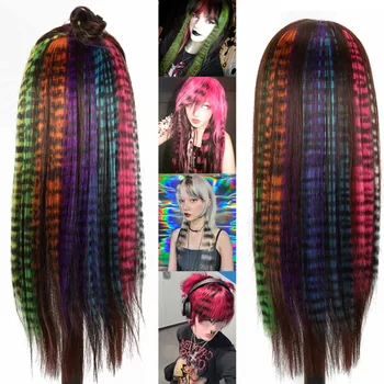 Clip stampata a strisce nelle estensioni dei capelli Capelli lisci sintetici Punti salienti Parrucca colorata da 18 pollici Posticci per feste in uso quotidiano