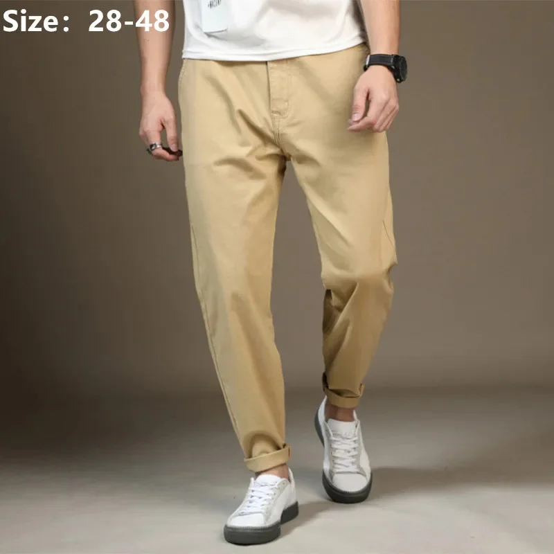 

Men Trousers Spring Autumn Casual Black Khaki Loose Slim Fit Pants Boy Plus Size 42 44 46 48 Stretch Cotton Male Ankle Long Pant