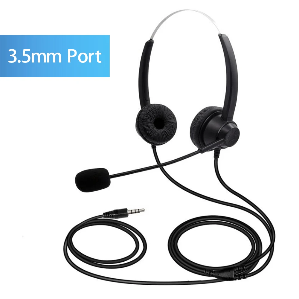 3.5mm Wired Computer Headset with Microphone Dual-ear Headphones Universal Office Call Center Headphone Suitable for Telephone