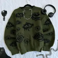 Gothic Punk Oversized Eye Pattern Sweaters for Men and Women Autumn and Winter Thickened Sweatshirts Knitted Sweater Streetwear 1
