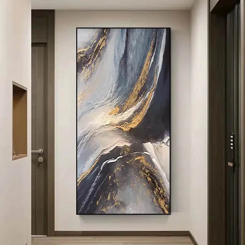 추상 캔버스 벽 예술, 질감 및 금박 포함, 현대 해양 그림, 바다 그림, 현대 해안 예술