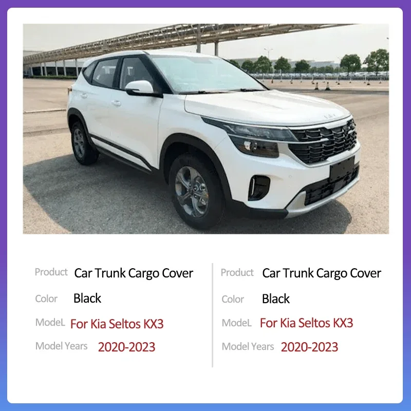 For Kia Seltos KX3 Rear Trunk Cargo Cover Retractable Luggage Curtain Retractable Accessorie Shield Shade