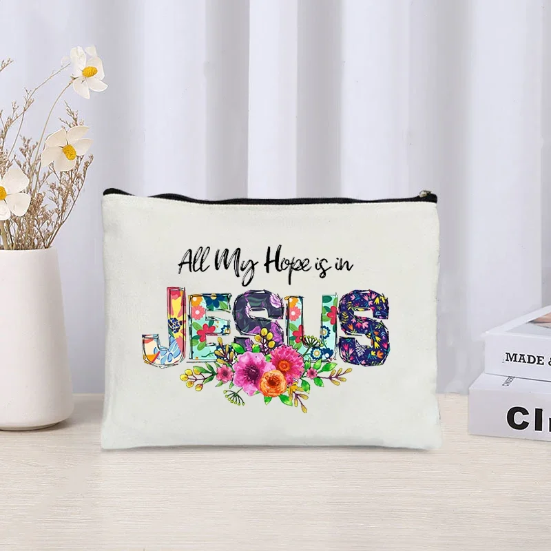 Love Jesus Pattern Zipper Makeup Bag Christianity Catholicism Cosmetic Cases Faith in Jesus Christ Travel Lipstick Pouch Gifts 2