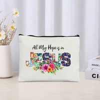 Love Jesus Pattern Zipper Makeup Bag Christianity Catholicism Cosmetic Cases Faith in Jesus Christ Travel Lipstick Pouch Gifts 2