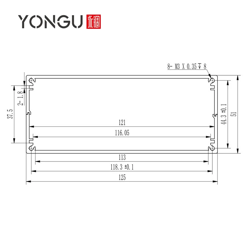 분할형 금속 배터리 박스, CNC 밀링 머신 부품, 전자 하우징, 전원 공급 장치 H23 용 DIY 인클로저 케이스, 125x51mm
