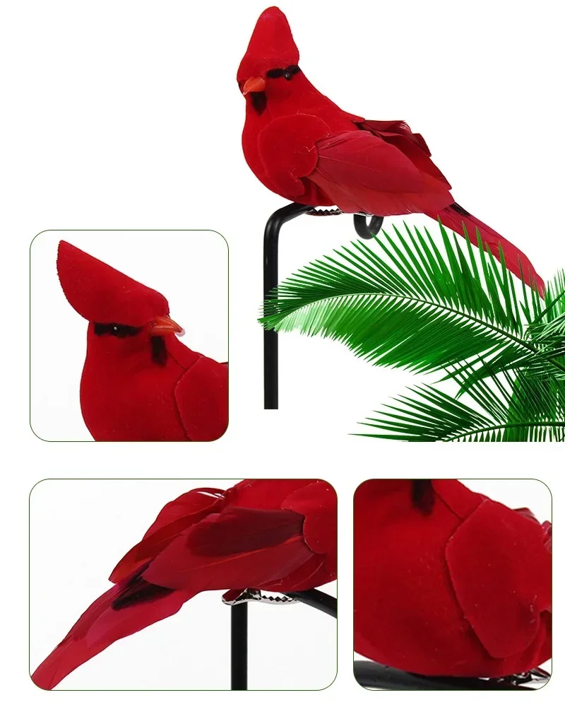 Red Velvet Foam Feather Bird Artificial Imitation Cardinal Birds Model Home Garden Plant Wedding Decoration Ornaments DIY Party