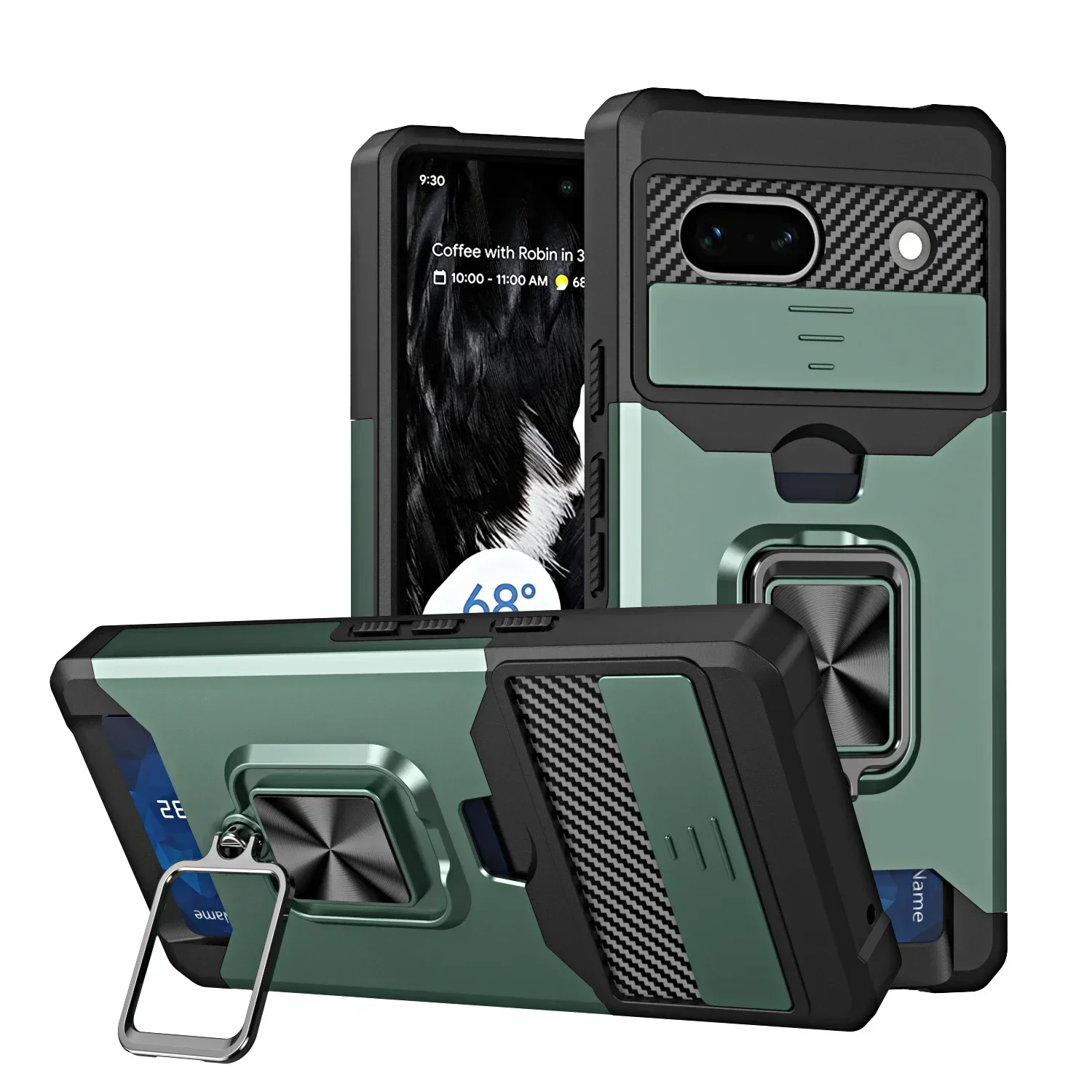 Luxury Slide Camera Card Holder Wallet Case with Ring Stand Cover