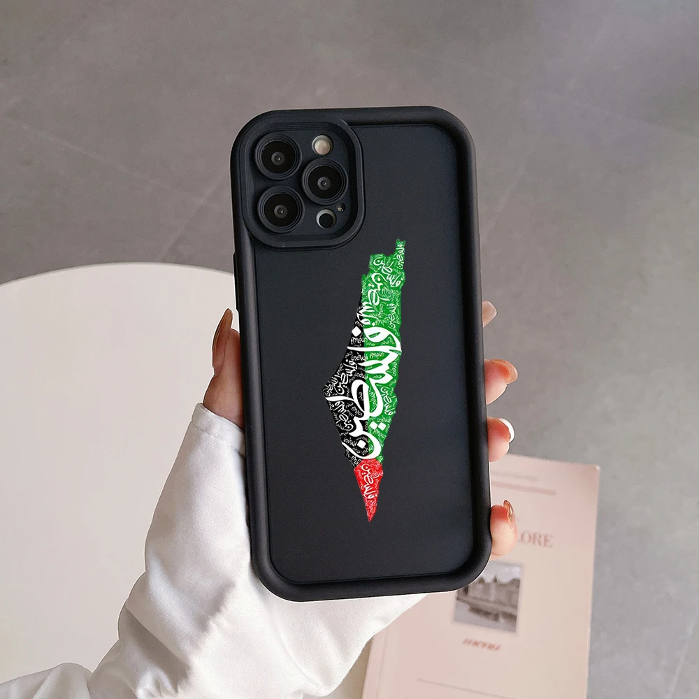 thumbnail image 1 of Funda protectora para cámara de pasaporte con mapa de la bandera de Palestina de dibujos animados para iPhone 15, 14, 13, 12, 11 Pro Max, Mini XR, XS, X, 8 Plus, funda de TPU suave, 1 of 5