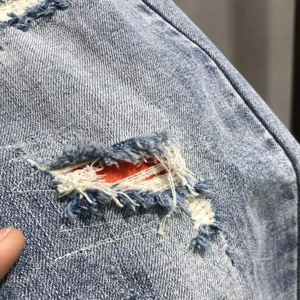 Fashion men's casual jeans vintage spring and autumn slim ripped jean pants with HOLE design men clothing luxury cargo pants