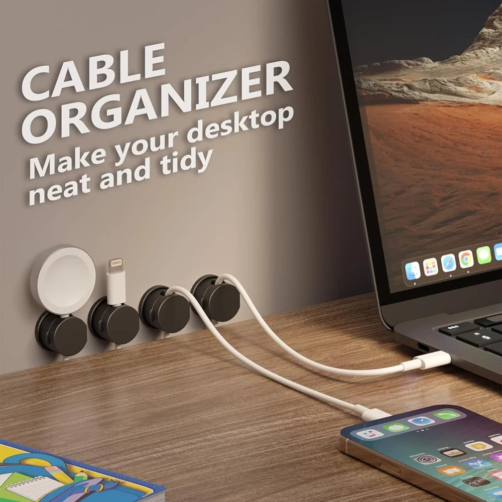 Magnetic Cable Clips - Adjustable Cord Management and Organizer (6-Pack)