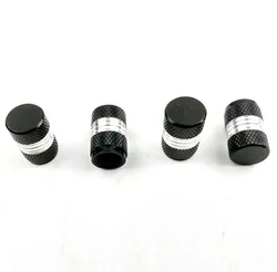 Set of 4 Colorful Aluminum Valve Caps - Metal Tire Dust Covers (Black 4)