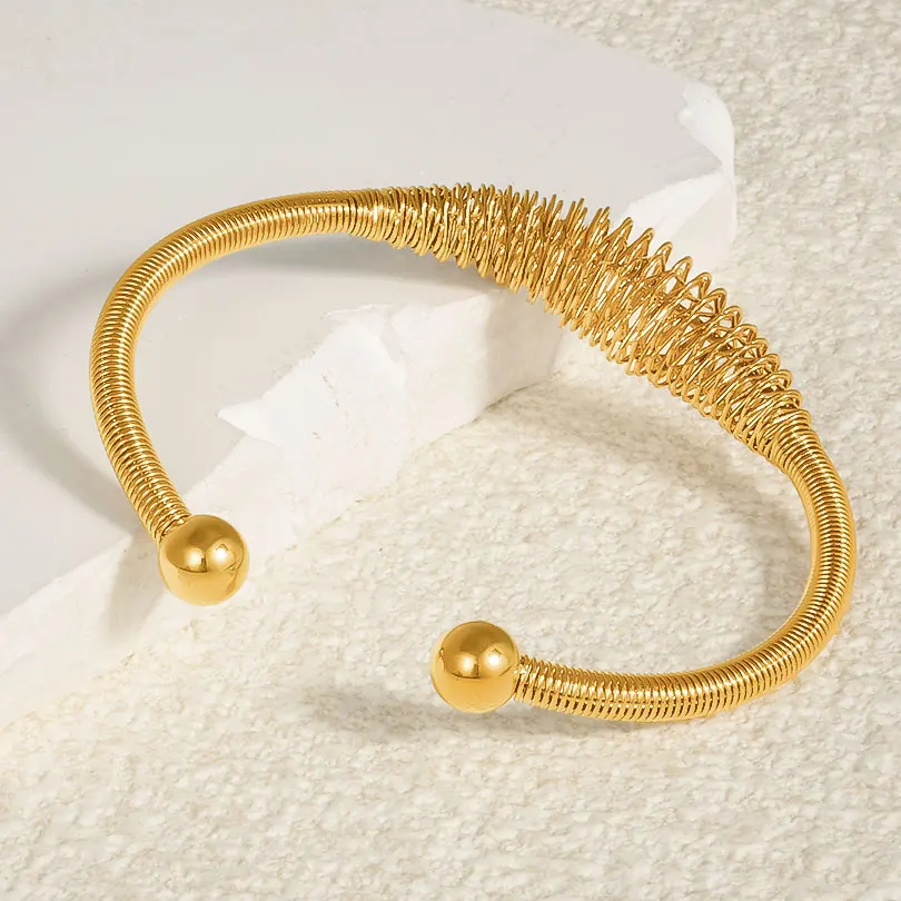 New Fashion Bracelet Bangles Stainless Steel Wire Braided Wave Style with Beads Opening Cuff Bangle Bracelet Women Jewelry Gifts 3