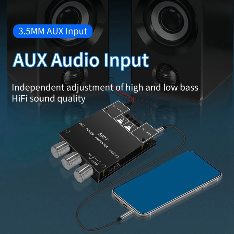 ZK-502T Audio Module Bluetooth 5.0 Audio Module 50Wx2 Wireless Power Digital AUX Amp Bass&Treble
