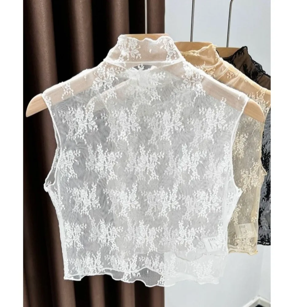 Fashion Lace Floral Fake Collar White Black Gauzy Blouse Shirt Removable Collar Casual All-match Tie Sweater Decoration Women