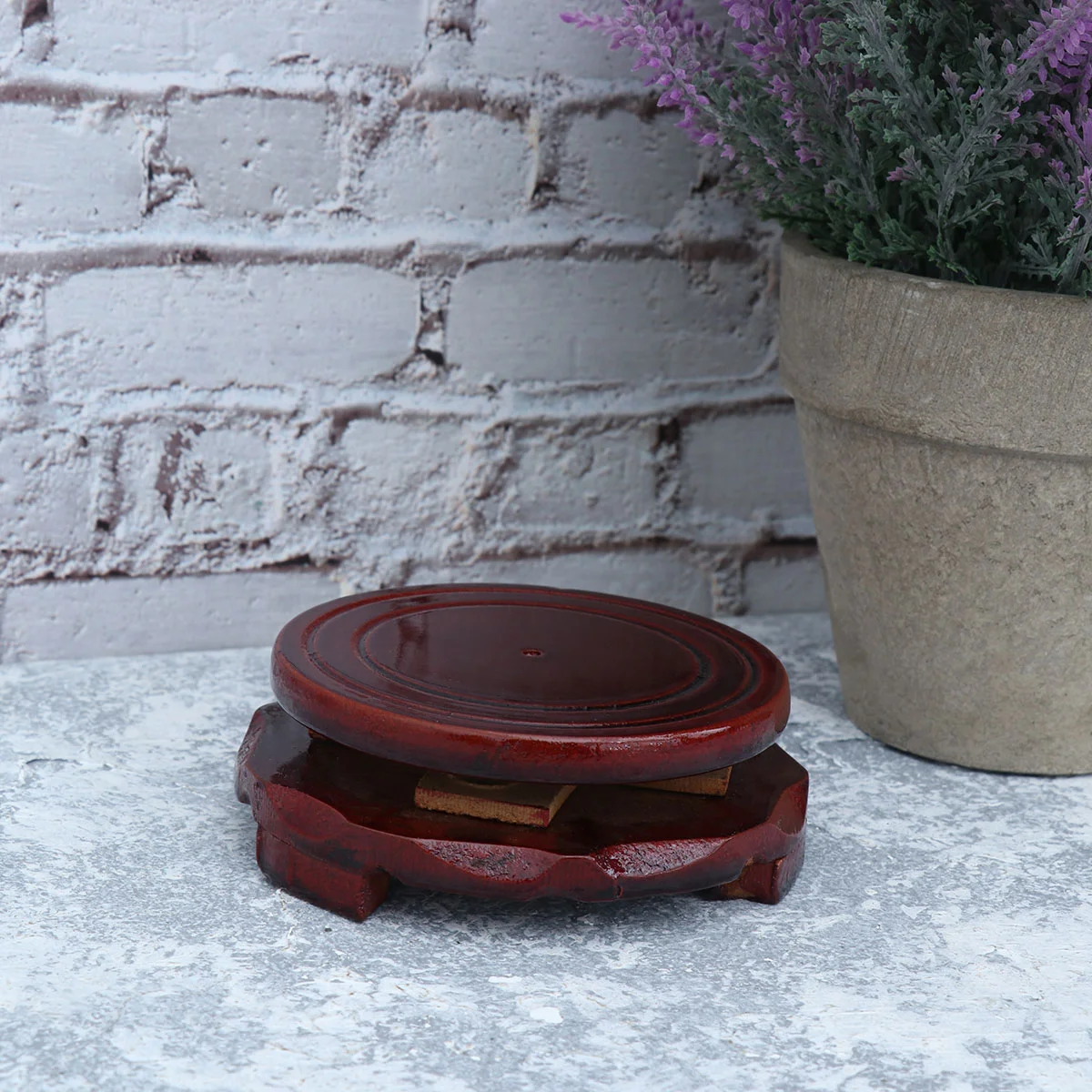 

Vintage Wooden Vase Tank Aquarium Table Base Home Decoration Display Stand Round Pot Tray Rotatable