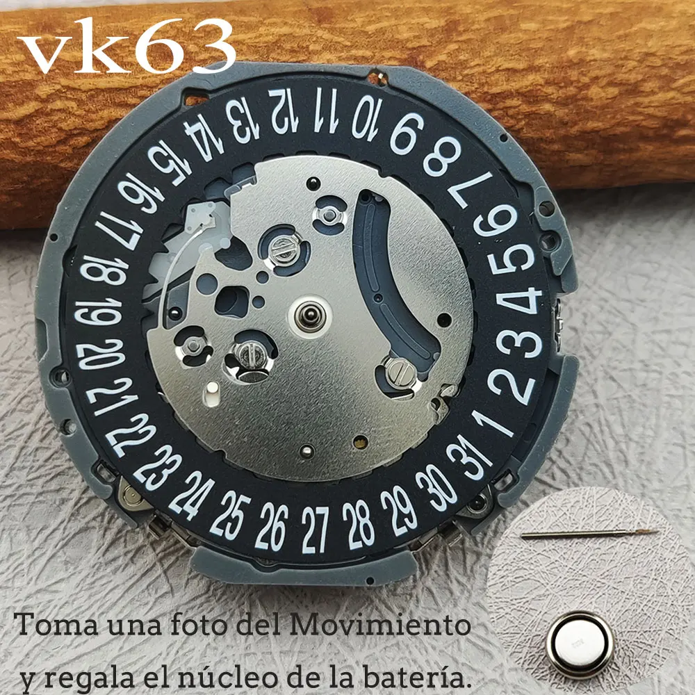 Movimiento Vk63 Calendario Negro De 3 Puntos Accesorios De Reloj Para Hombres Reemplazo De Regalo De Nul Cleo