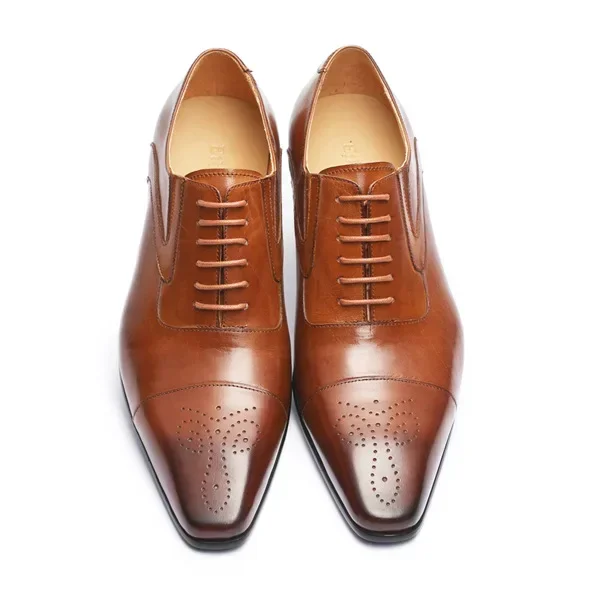 Whoholl Brand Handcrafted Mens Oxford Shoes Patent Calfskin Leather Brogue Dress Shoes Classic Business Formal Man