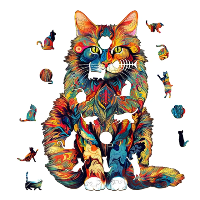 Cat Pattern Wooden Puzzle Animal Shape Wood Puzzles unique Cat Shapes Jigsaw puzzle Alien Animal Jigsaw Puzzle Educational Toys