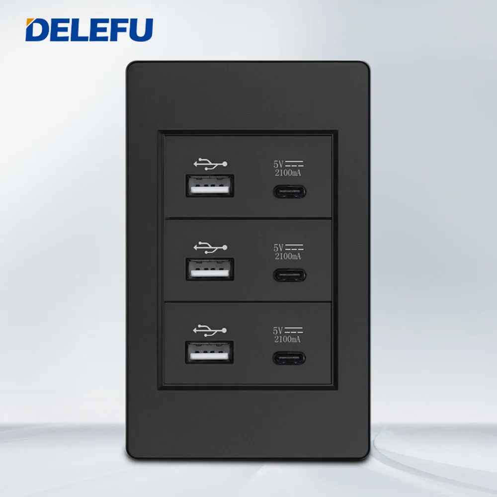 C, 6 Portas de Carregamento, 118x74mm, 2.1A, 5V Tomada, 4x2 PC