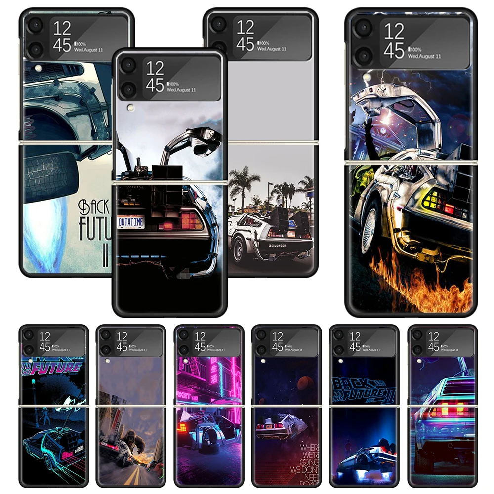 Back To The Future Time Machine Print Case Per Samsung Galaxy Z Flip 3 4 5 5G Black Hard Cell Phone Shell Zflip3 Flip4 Flip5 Pat