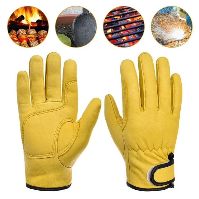 1 Pair Cowhide Welding Work Gloves for Driver Hunting Driving Gloves Farm Gardening Security Protection Workers Mechanic Gloves 2