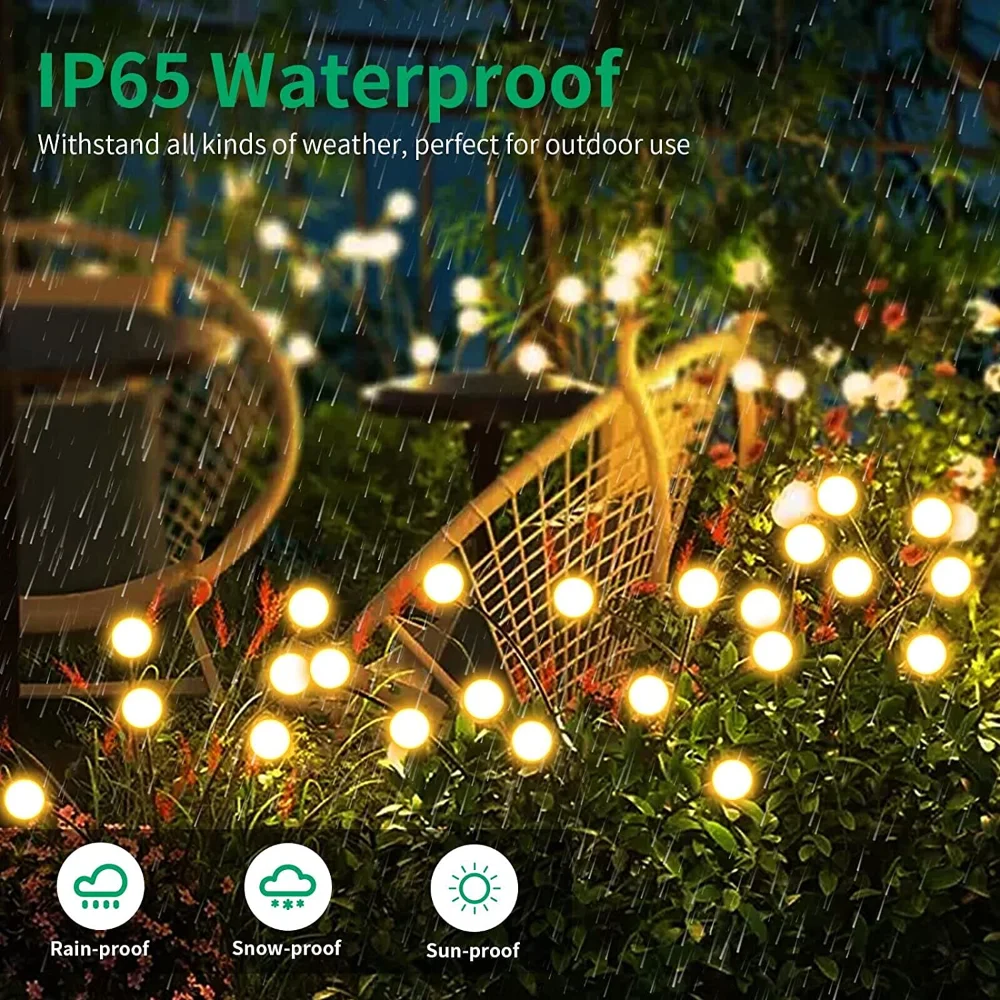 Solar Power Firefly Swaying Lawn Light Waterproof Garden Landscape Lamps with Dancing Outdoor Lighting Pathway Lights