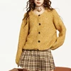 Fashion Autumn Women Long Sleeve O-neck Loose Yellow Knitted Top Winter Elegant Sweater Korean Style Casual Knitwear